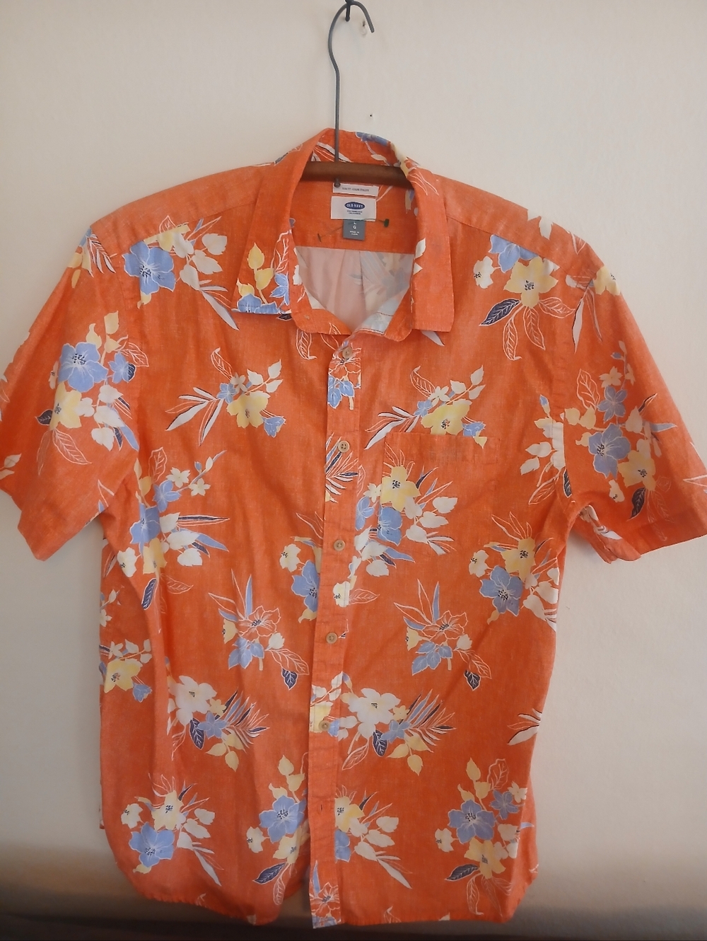 OLD NAVY Orange Floral Short-Sleeve Button-Up Shirt